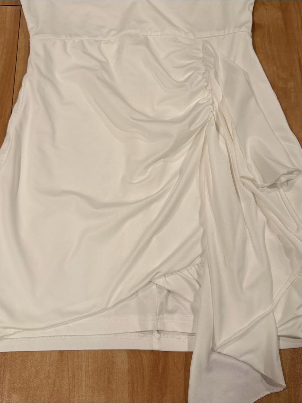Superdown White Ruched Ruffle Mini Dress Deep V Size L - Picture 5 of 6
